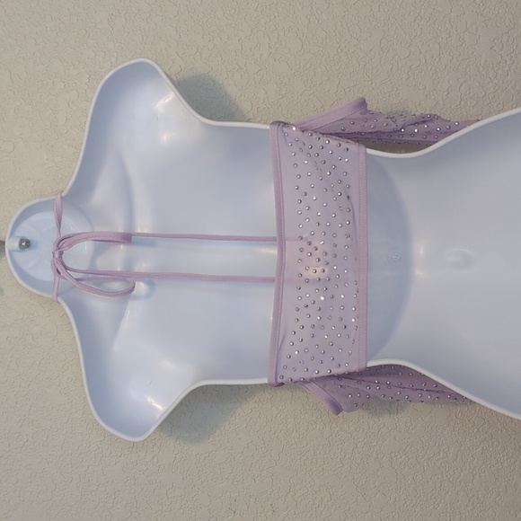 Women's lavender halter mesh rhinestone studded off shoulder bralette crop top - Picture 7 of 9